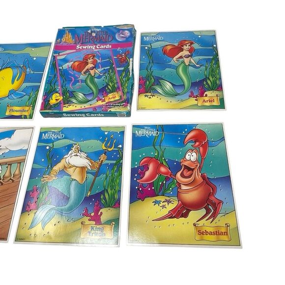 Disney Little Mermaid Sewing Cards 5 Cardboard Cards 1991 RoseArt No Ursula - Picture 4 of 11